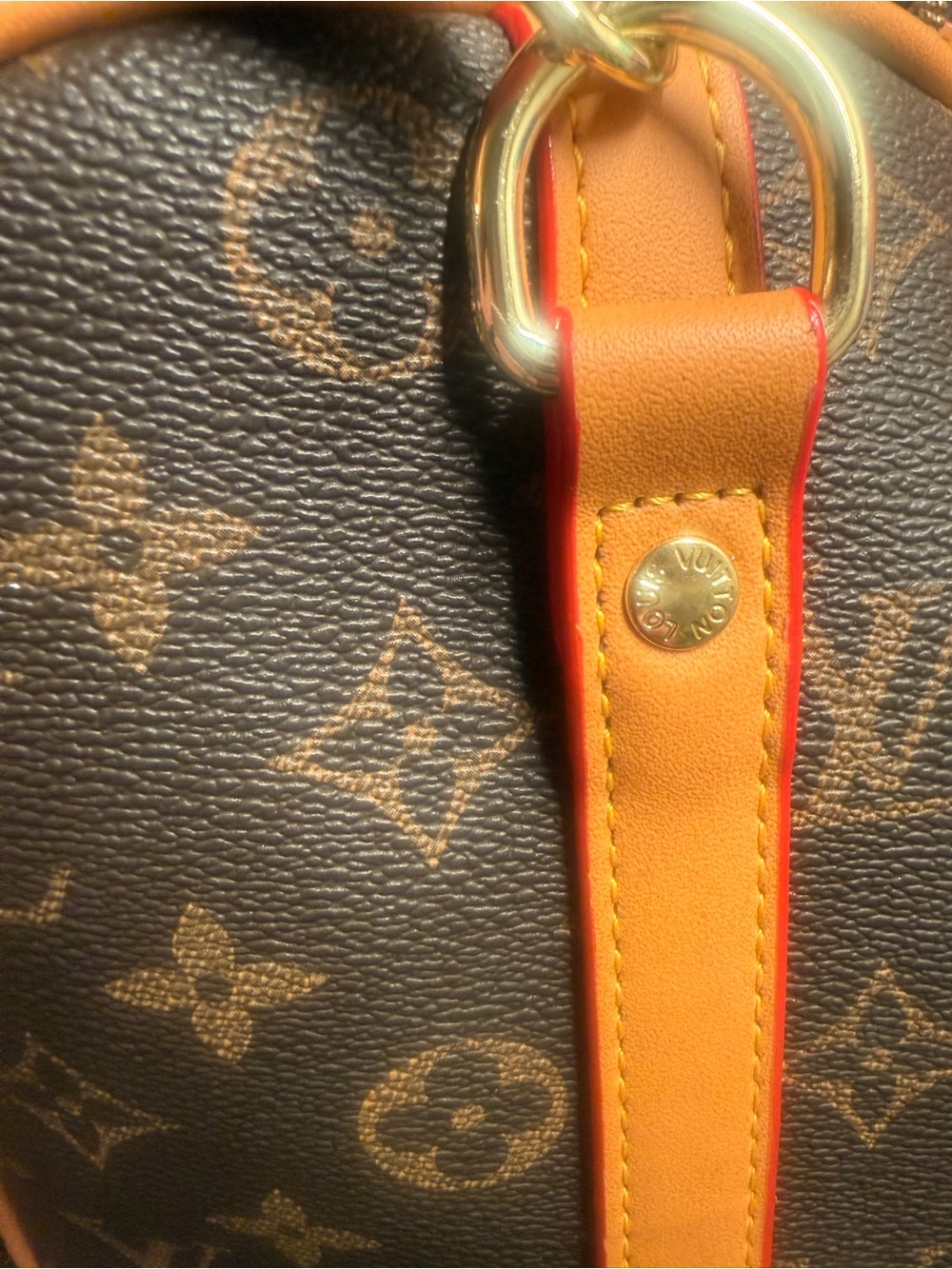 Monogram Satchel with Brown Canvas and Red-Trimmed Handles - Picture 2 of 16